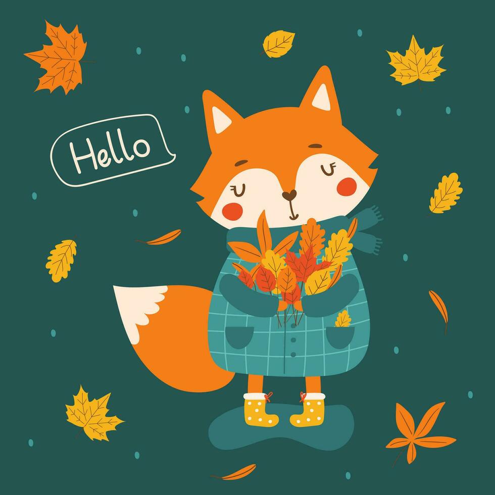 Cute fox. Design can be used for t-shirt, greeting card, baby shower. Vector illustration.