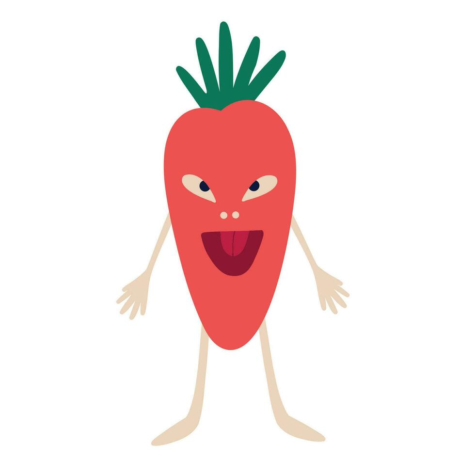 Funny quirky charming Carrot with a cute face. Carrot character. vector