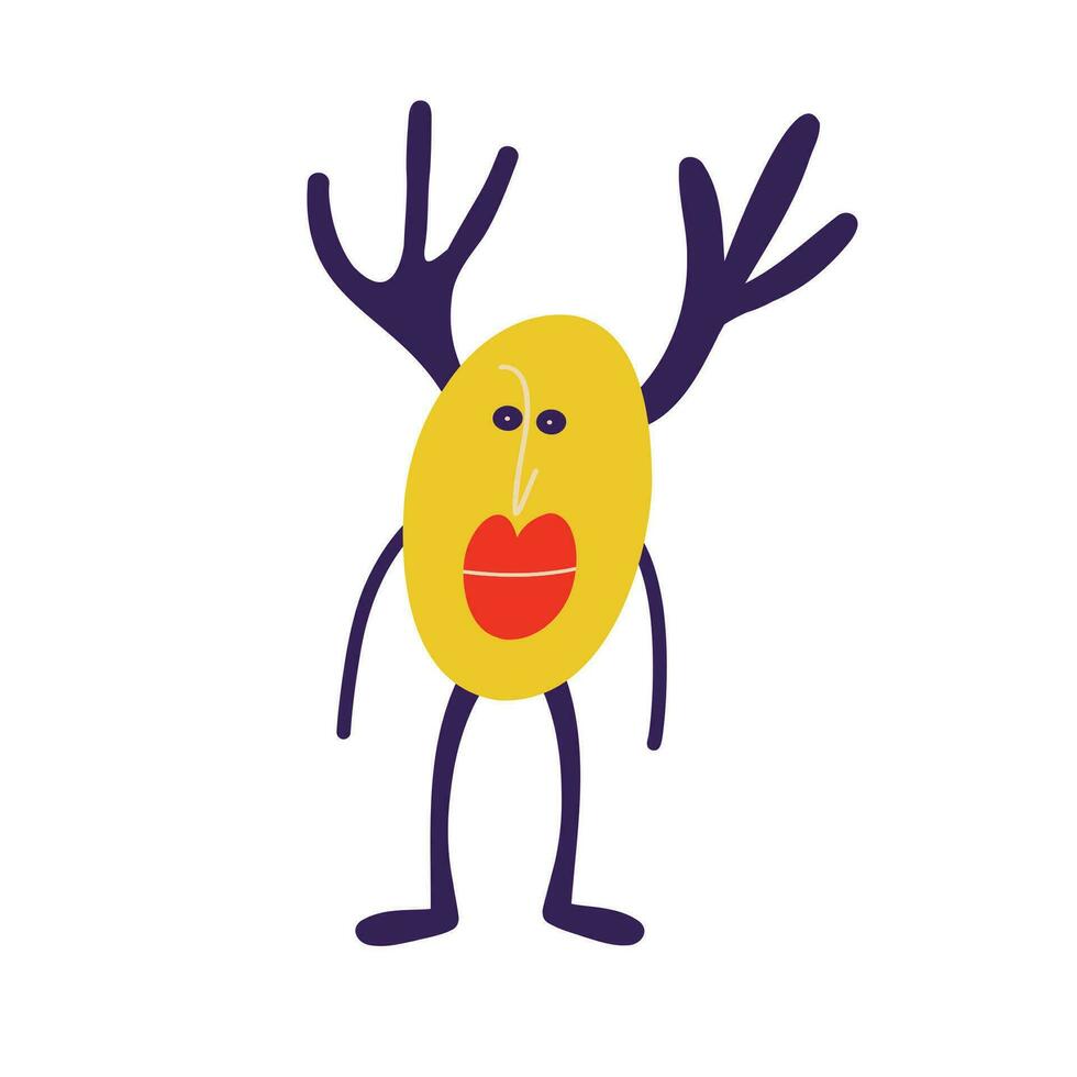 Awesome funny yellow deer with a face, and with hands and legs, vector