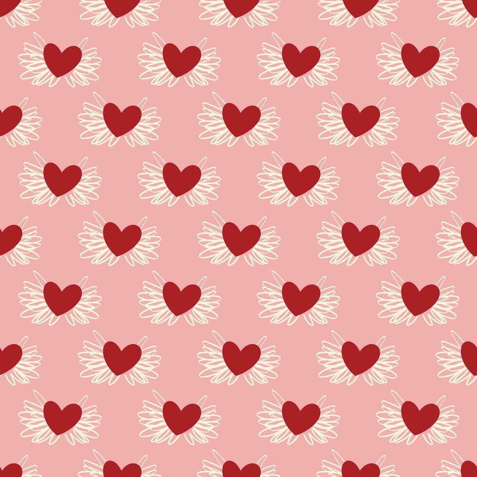 Valentines Day pattern with vibrant expressive funky hearts. vector