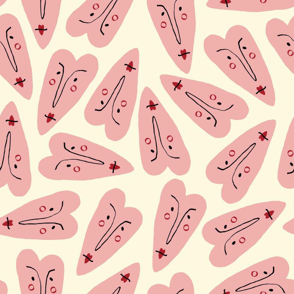 Valentines Day pattern with vibrant expressive funky hearts. vector