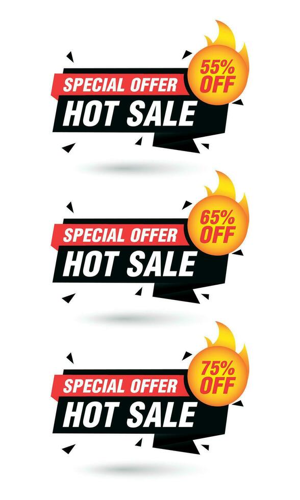 Special offer hot sale black origami labels set. Sale 55, 65, 75 off discount vector