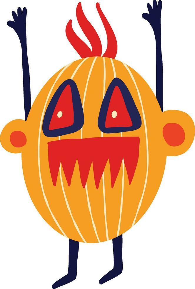 Insanely funny terrifying pumpkin. Fancy Halloween comic book characters in a modern flat hand-drawn style vector