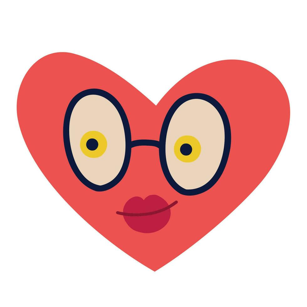 Red groovy funky heart character in glasses retro style vector