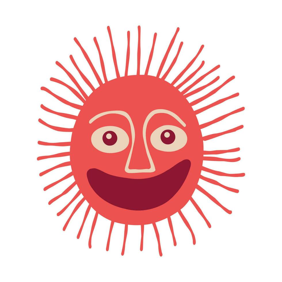 Awesome funny red sun with a charming smiling face and big lips vector