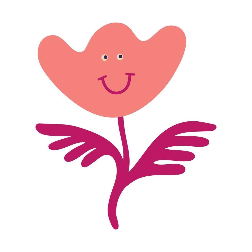 Awesome funny pink flower with a cute face, vector