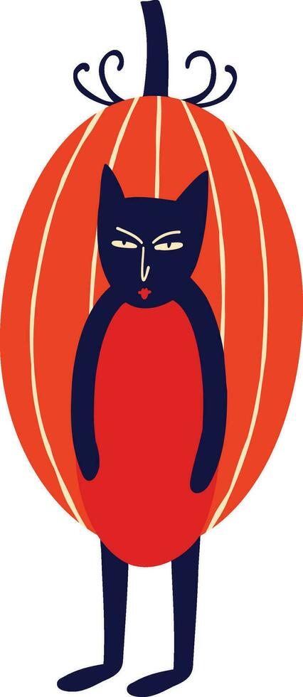 gracioso gato en un calabaza disfraz en Víspera de Todos los Santos, un ilustración en un moderno infantil dibujado a mano estilo vector