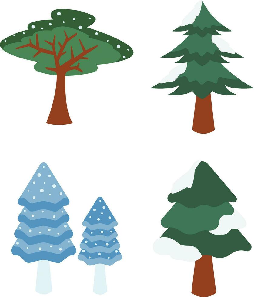 Winter Snow Tree. Colorful vector illustration in flat cartoon style