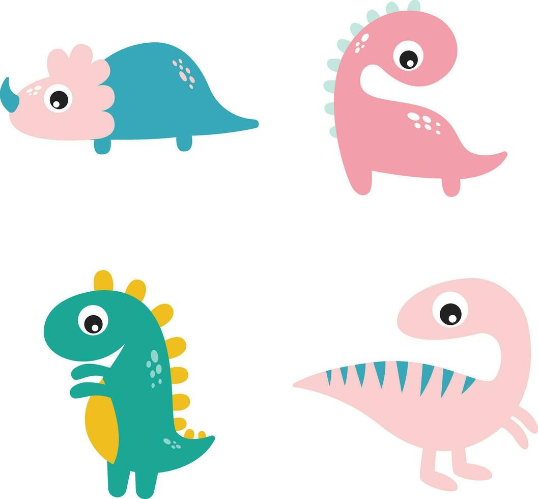Cute Dino Illustration. Cute little dino set. For design decoration . Vector illustration.