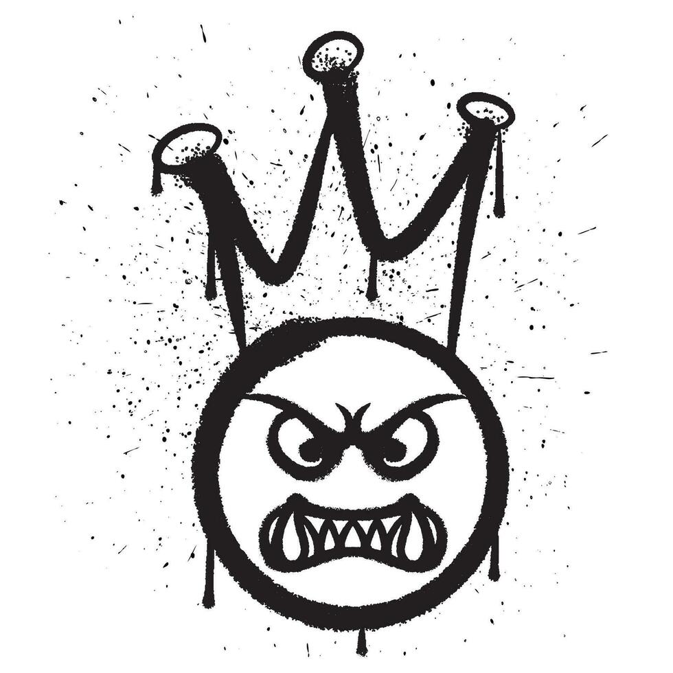 Vector graffiti spray paint angry king emoticon isolated vector illustration