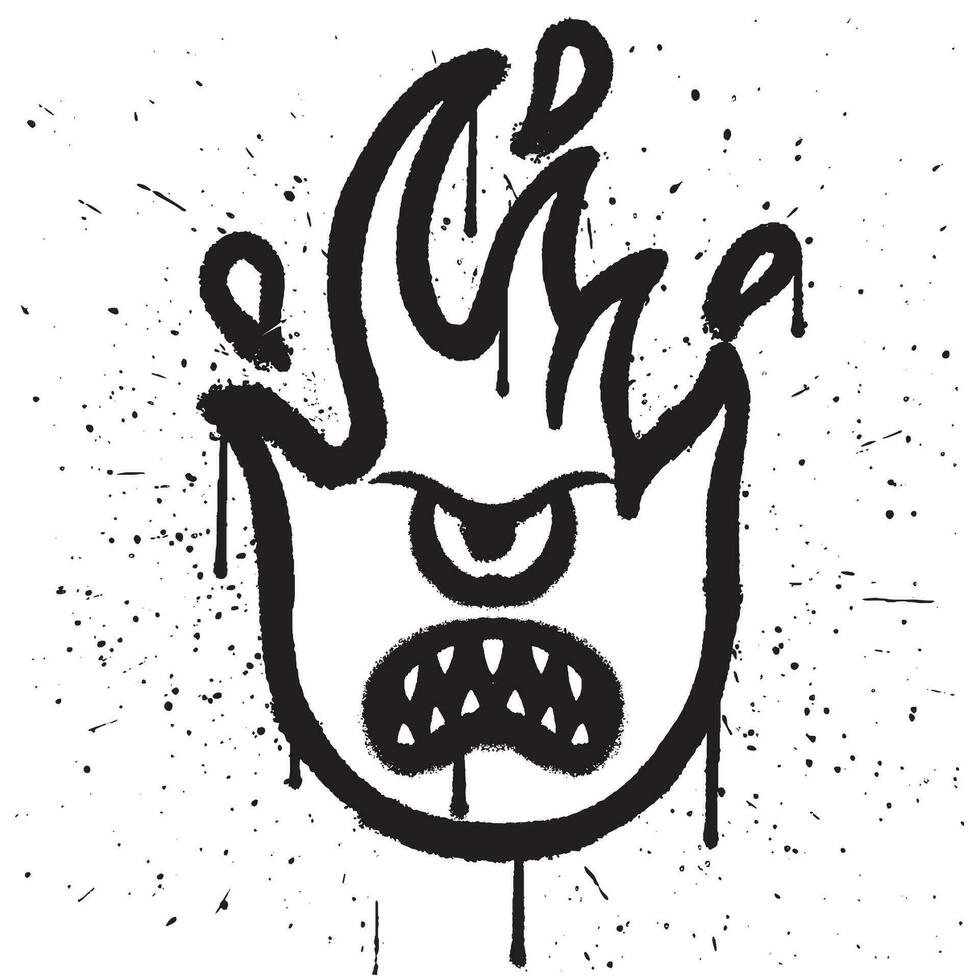Graffiti spray paint angry cyclops fire character emoticon isolated vector