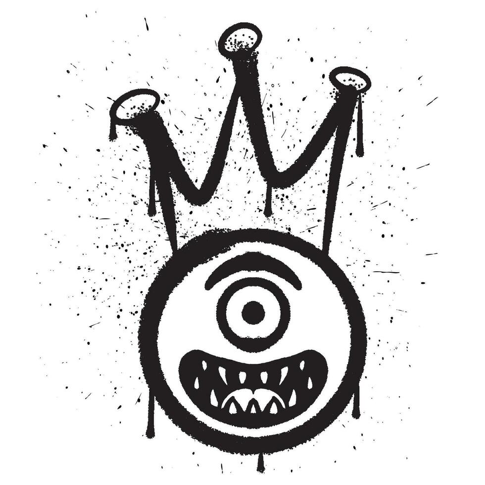 Vector graffiti spray paint smile cyclops king emoticon isolated vector illustration
