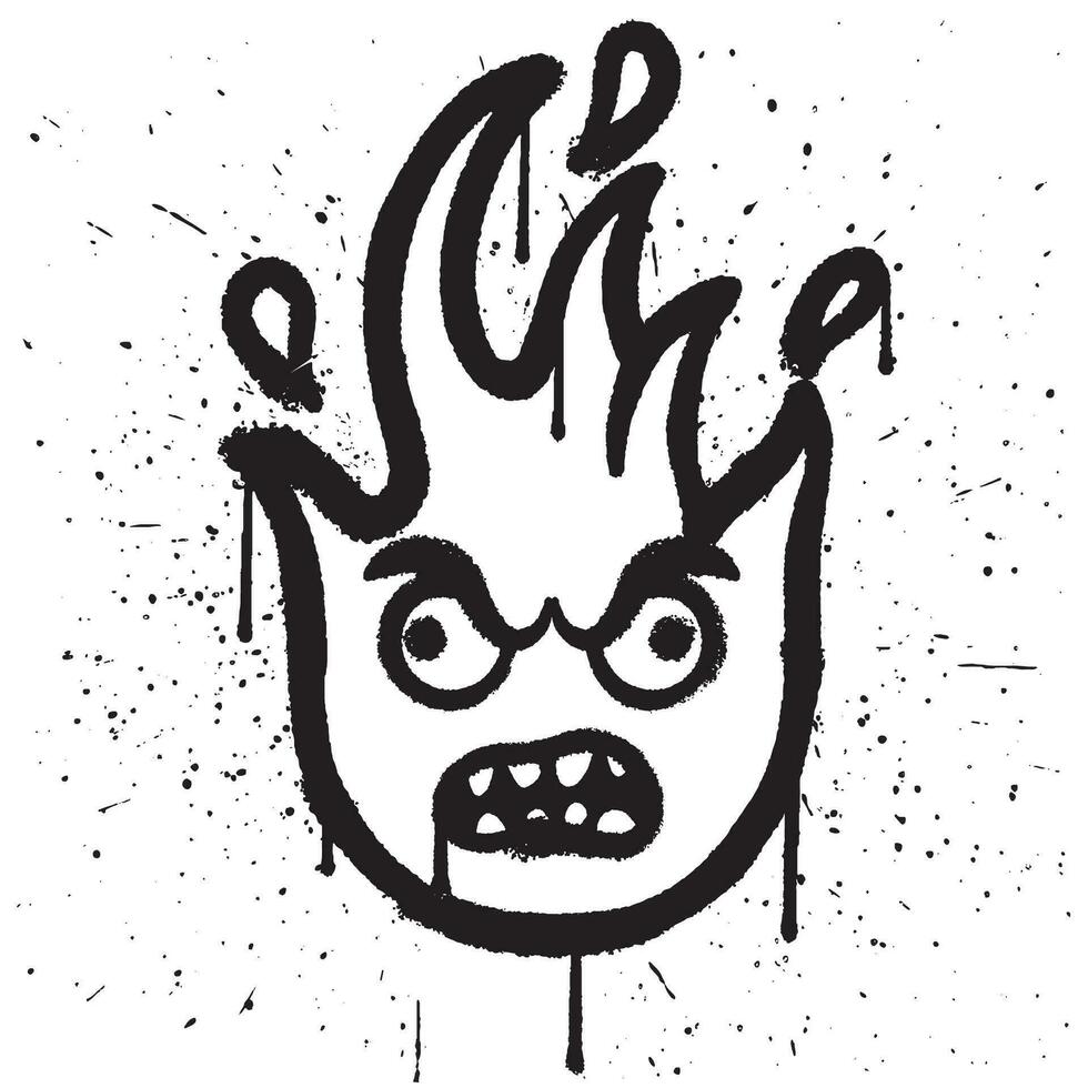 Graffiti spray paint zombie face fire character emoticon isolated vector