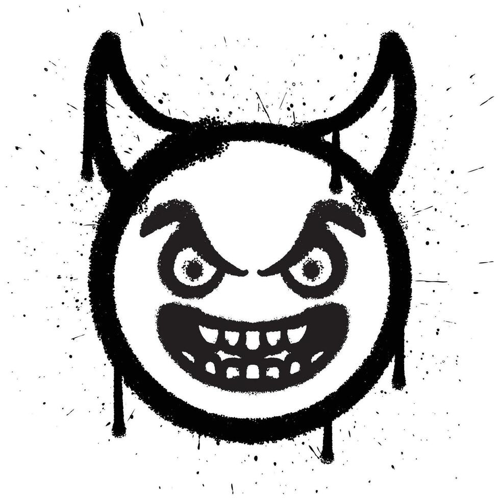 Graffiti spray paint smile devil emoticon in isolated vector