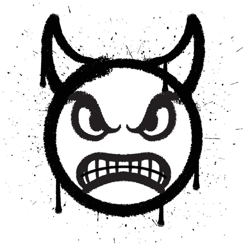 pintada rociar pintar enojado cara diablo emoticon aislado vector