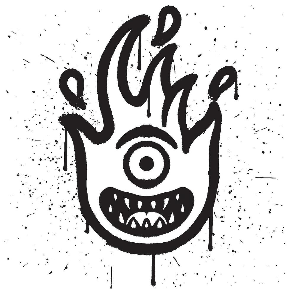 Graffiti spray paint smile fire cyclops character emoticon isolated vector