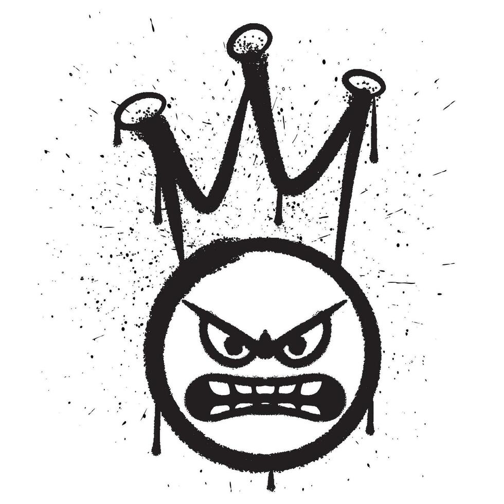 Vector graffiti spray paint angry face king emoticon isolated vector illustration