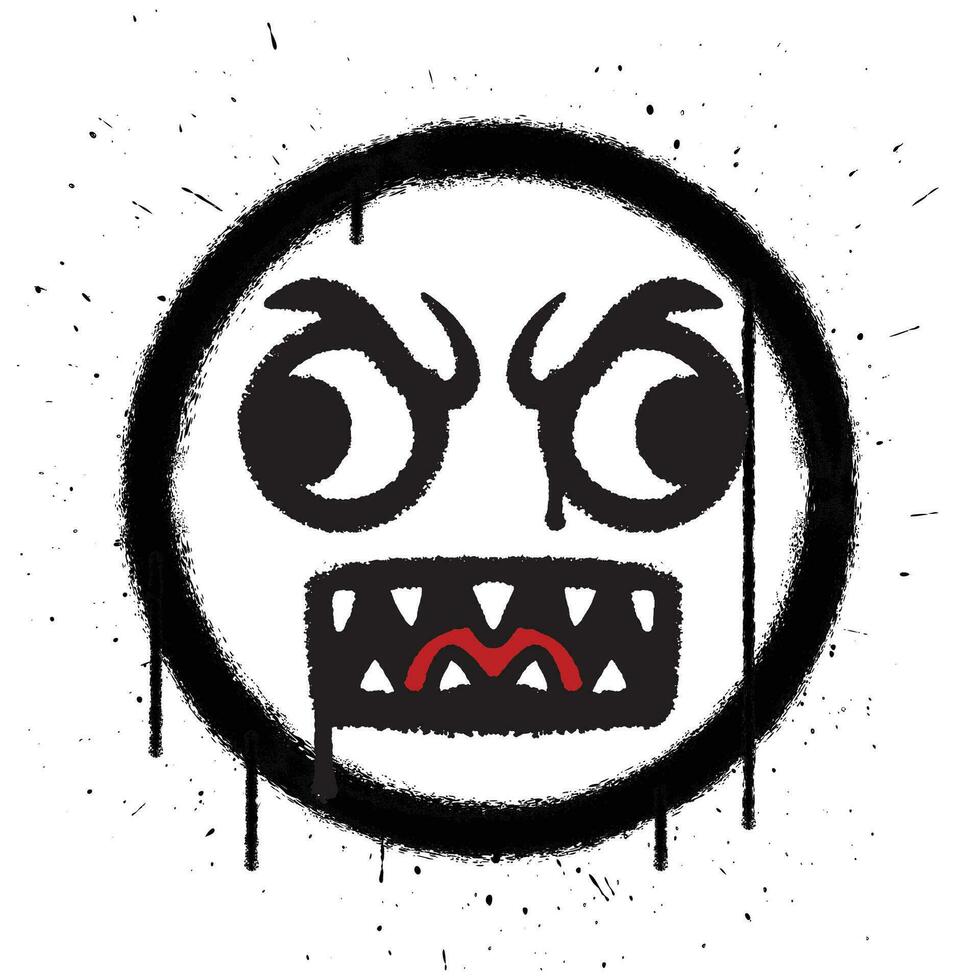 Vector graffiti spray paint crazy face emoticon on white background vector illustration