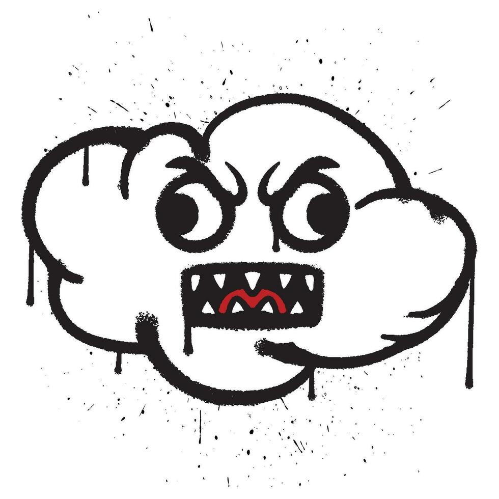 Vector graffiti spray paint crazy cloud character isolated vector illustration