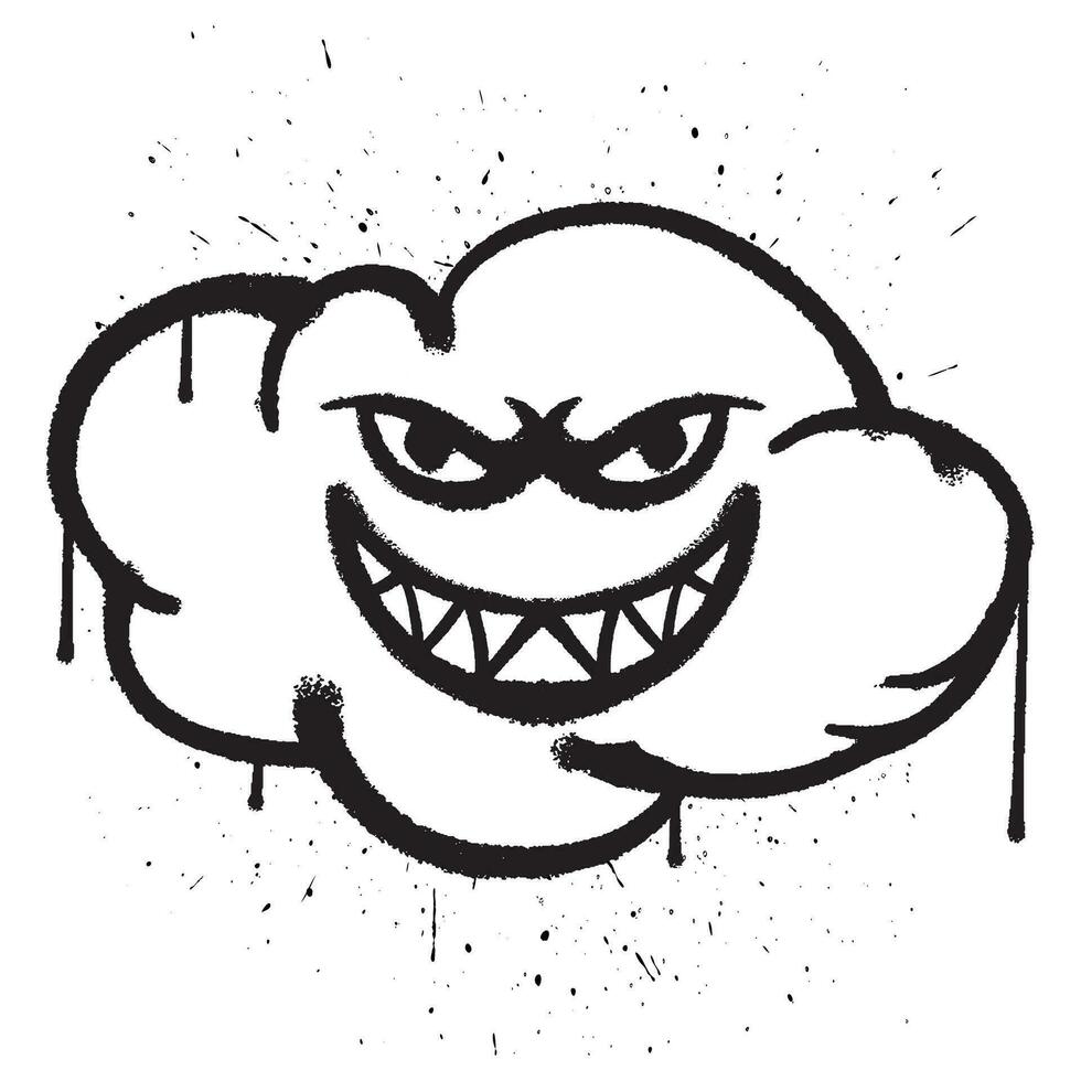 Vector graffiti spray paint smile cloud character isolated vector illustration