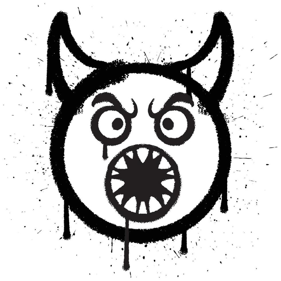 Graffiti spray paint angry devil emoticon in vector