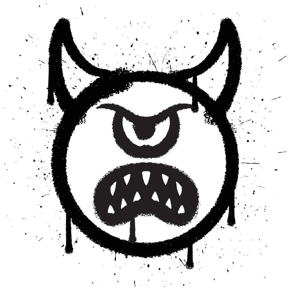 Graffiti spray paint angry cyclops devil emoticon isolated vector