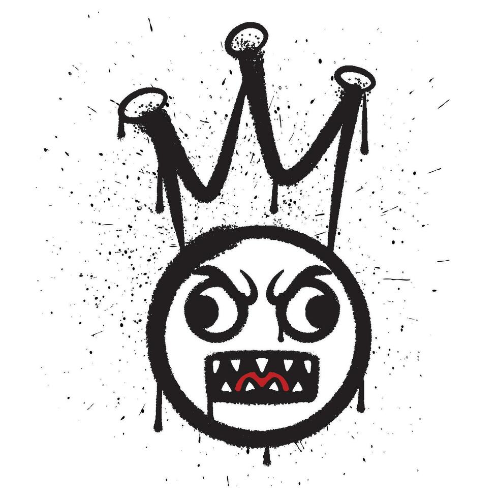 Vector graffiti spray paint crazy king emoticon isolated vector illustration