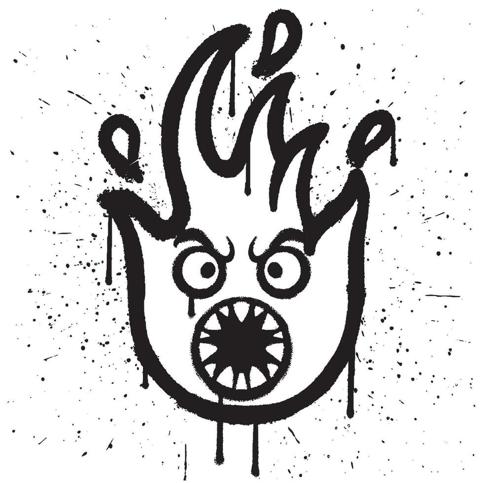 Graffiti spray paint angry fire character emoticon in vector