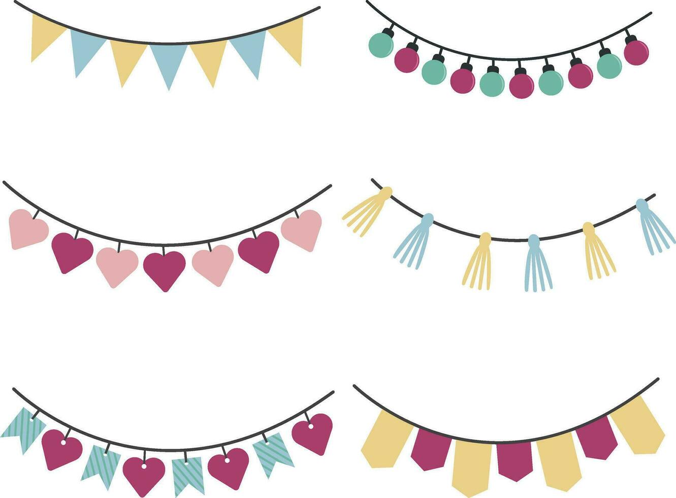 Flag Birthday Party. Colorful, flags, confetti, cupcakes, gifts, and decorative ribbons. Vector illustration