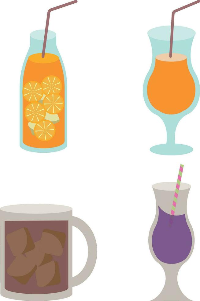 Fresh Drink. sparkling drinks design with cute doodle decoration. Fruit refreshments and soft drinks in glasses. Vector illustration.