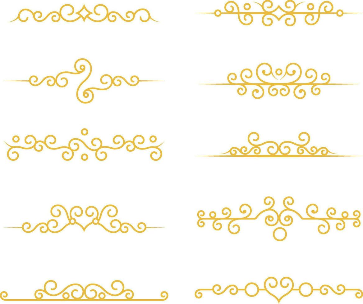 Luxury Divider. Ornate swirl borders. Vector isolated golden fancy separators. Classic wedding invitation calligraphic lines.