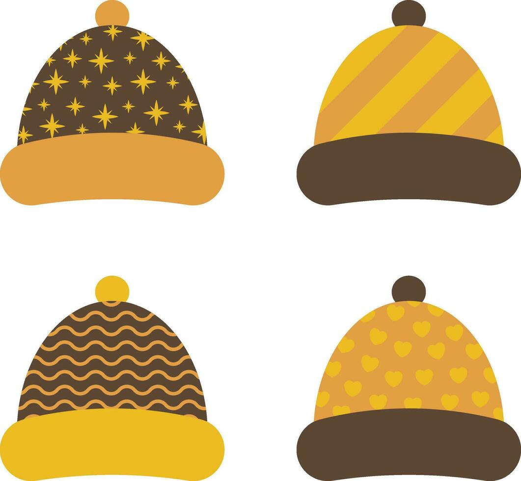 Winter Hat. Vector knitting hats, hats for cold weather isolated on a white background