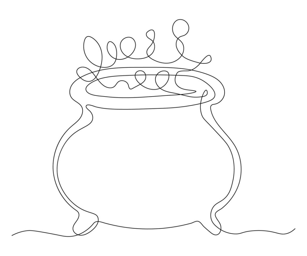 abstract Cauldron with a Witch's Magic Potion for Halloween Continuous One Line Drawing vector