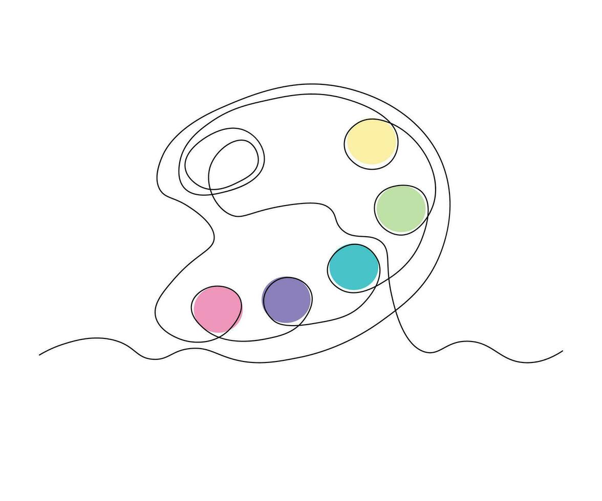 Abstract palette with multicolored paints. Continuous drawing in one line vector