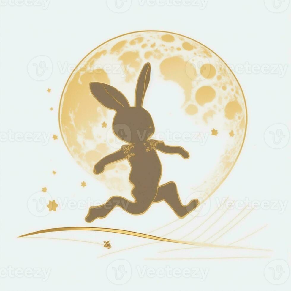 Mid-autumn festival, rabbit and moon, in silhouette style, white background photo