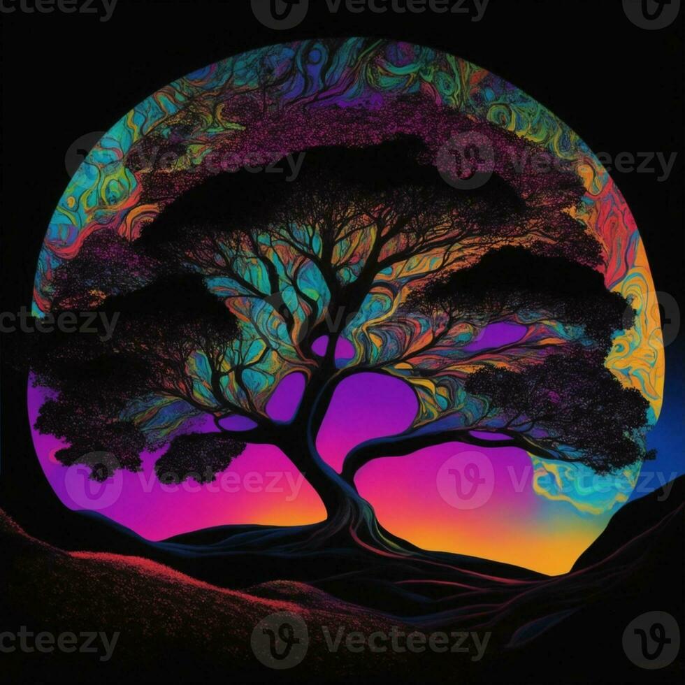 single circular tree on black background illustration photo