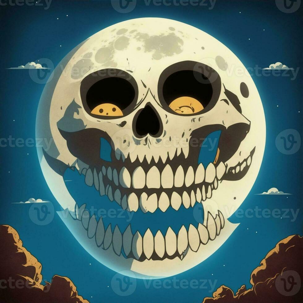 moon with a grinning skull face photo