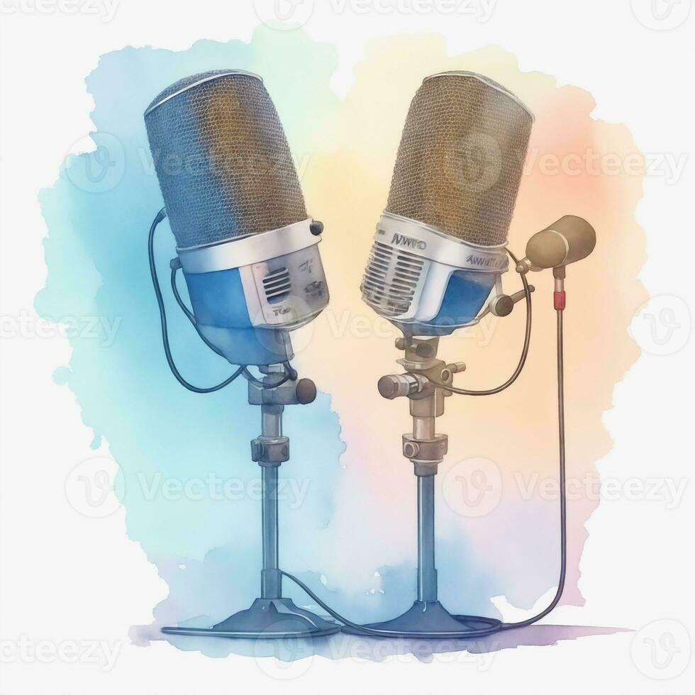 watercolor sketch of two microphones photo