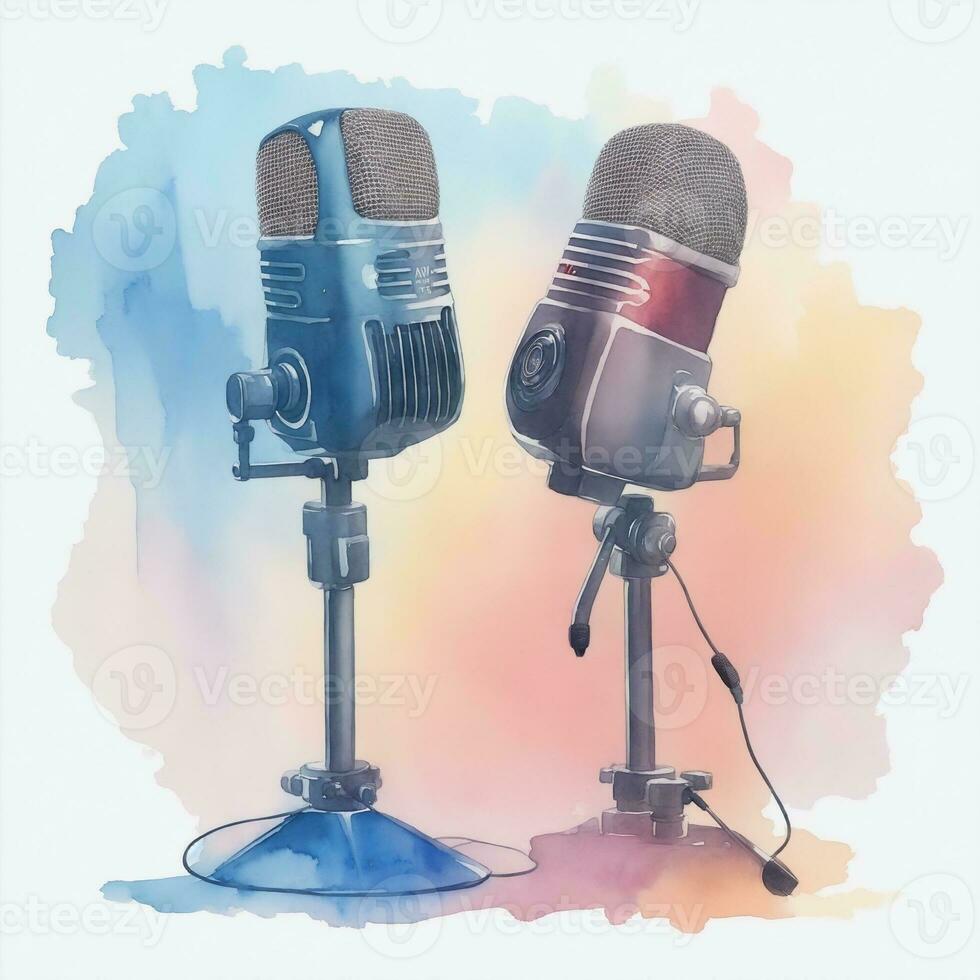 watercolor sketch of two microphones photo