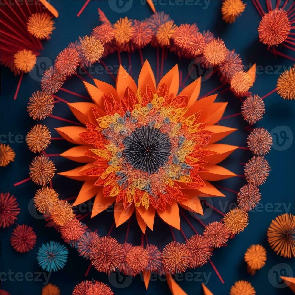 Paper Quilling style art fireworks, symmetrical photo