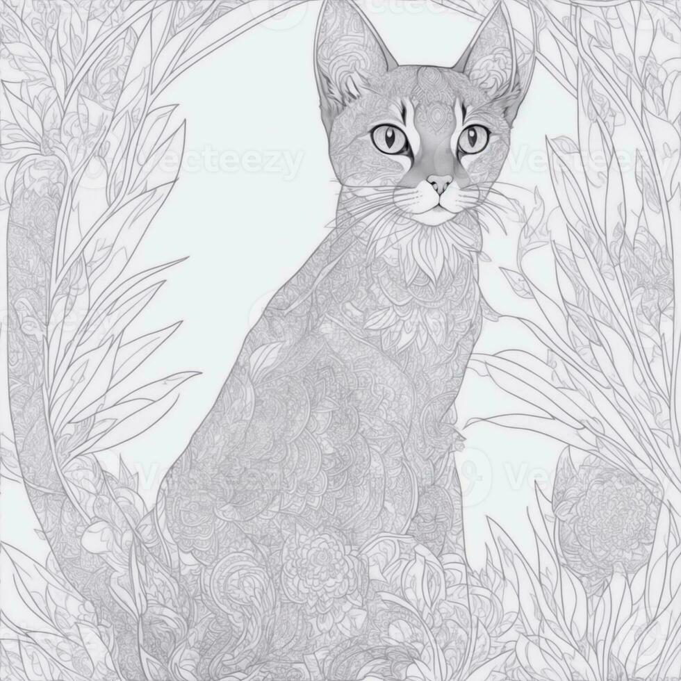 Abyssinian cat mandala white background, clean line art photo