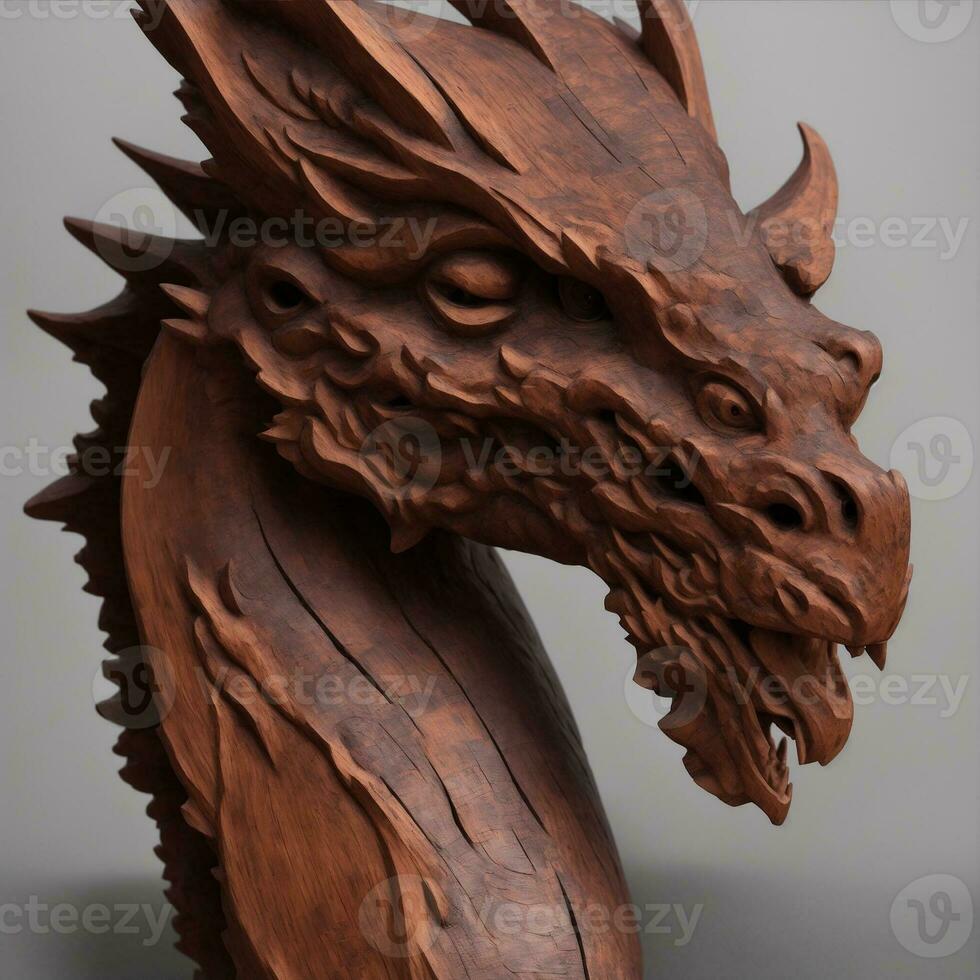 carved wooden dragon head, side view photo