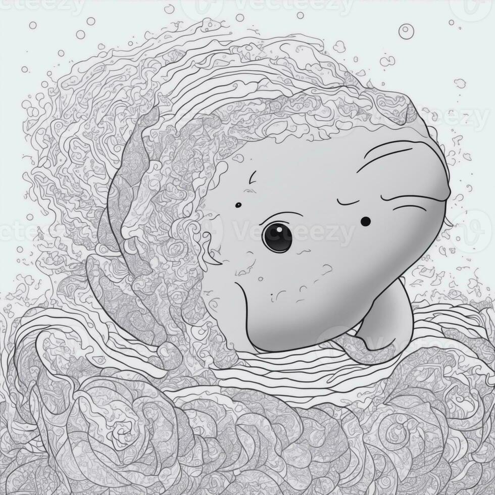 mandala, cute baby whale, white background, clean line art photo