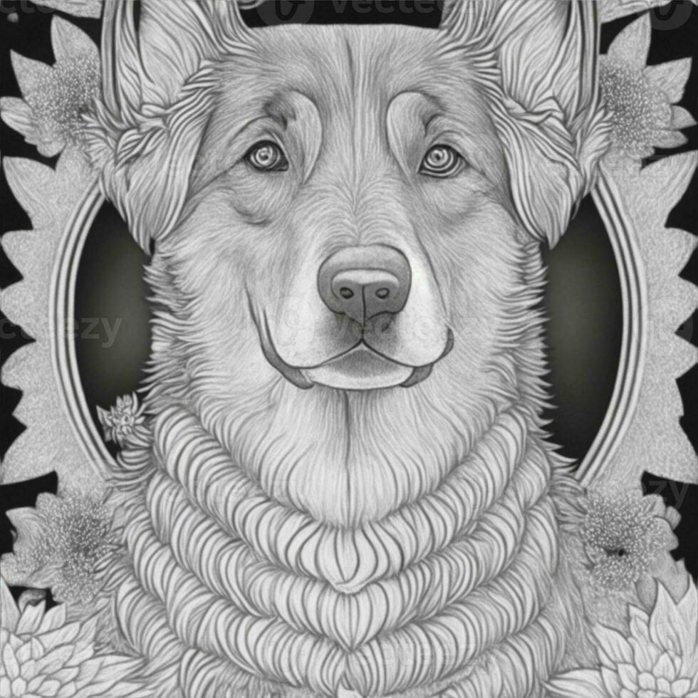 coloring page, mandala, dog deutsche dogge, on black background, clean line art, fine line art photo