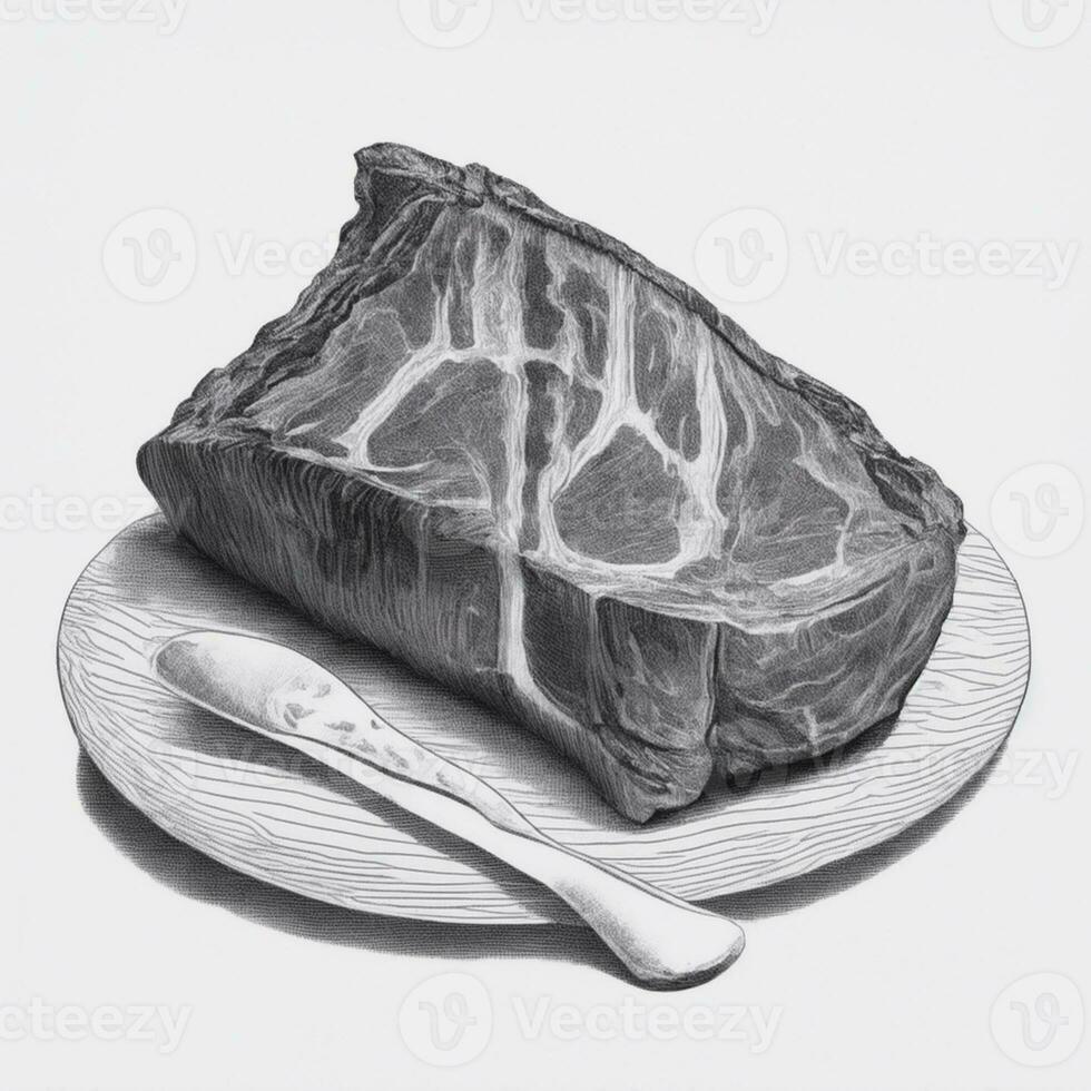 t bone steak black and white color, white background illustration photo