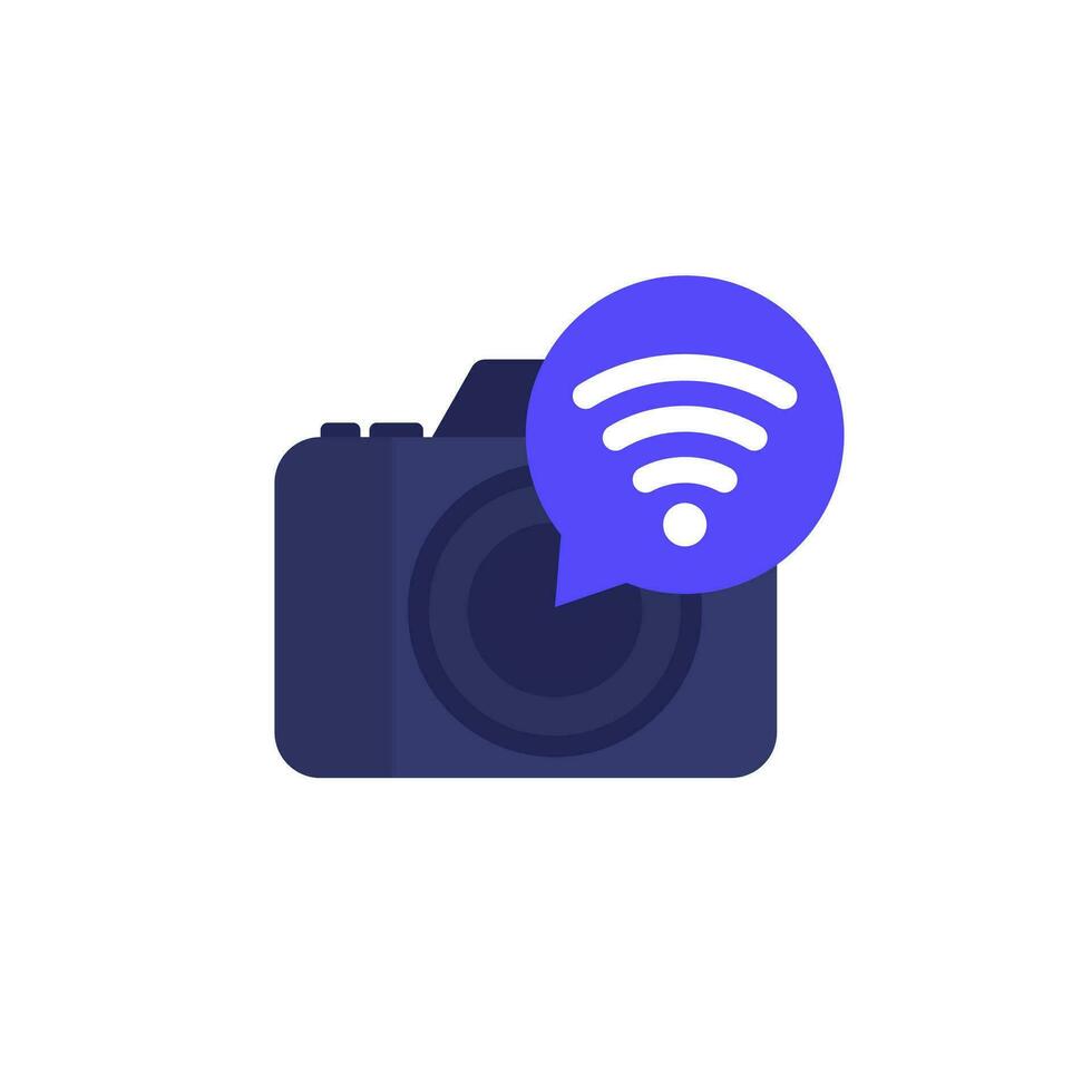 camera with wi-fi connection icon, flat vector