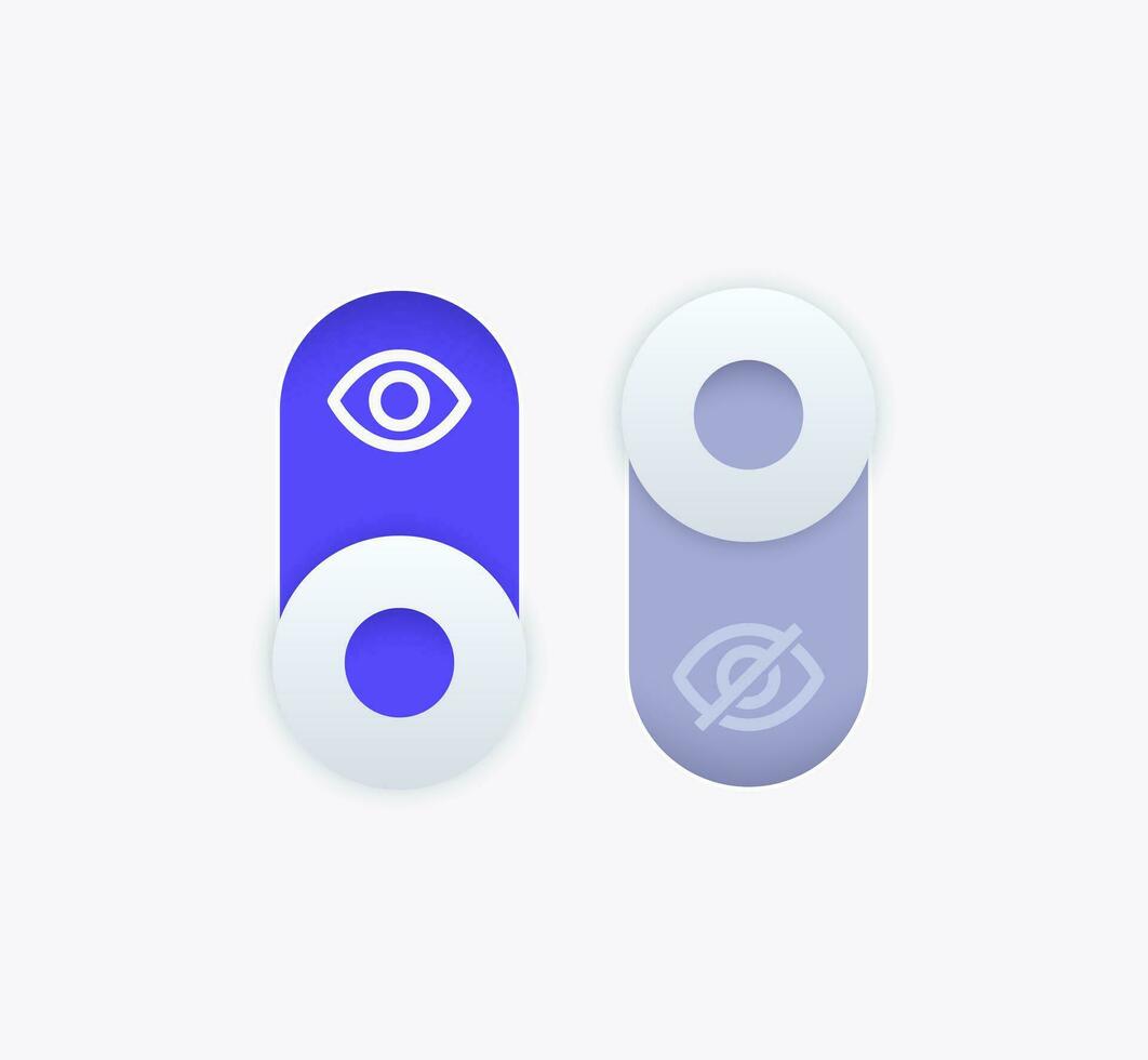 visible and hidden, toggle switch buttons, vector design