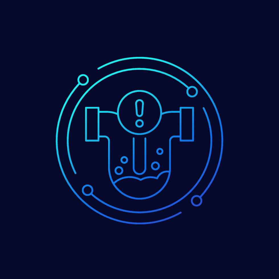 Clog in pipe warning icon, linear design vector
