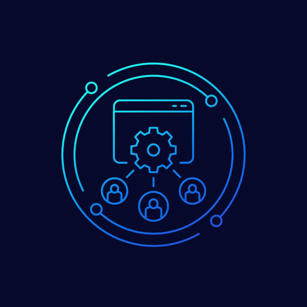 load testing icon, multiple users accessing service, linear design vector