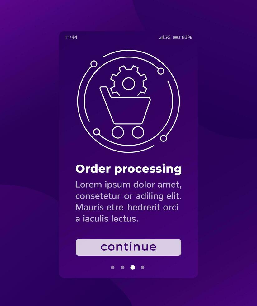 order processing mobile app page screen vector